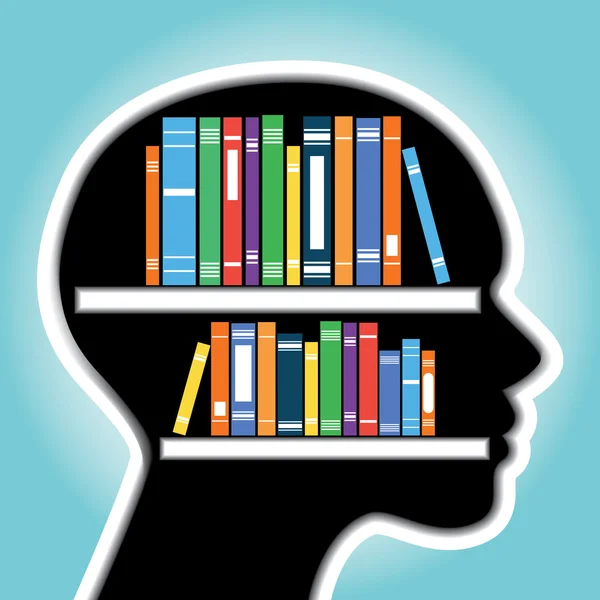 Bookshelf with human head concept — Stock Vector