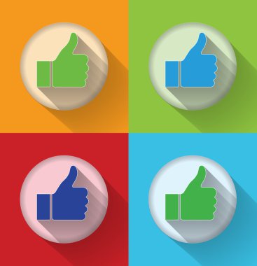 Thumbs up vector icon set with long shadow effect