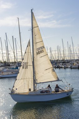 İnsanlar yelkenli ve marina Melbourne