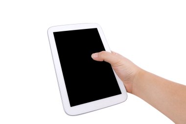 Elini tutmak bir tablet, izole arka plan