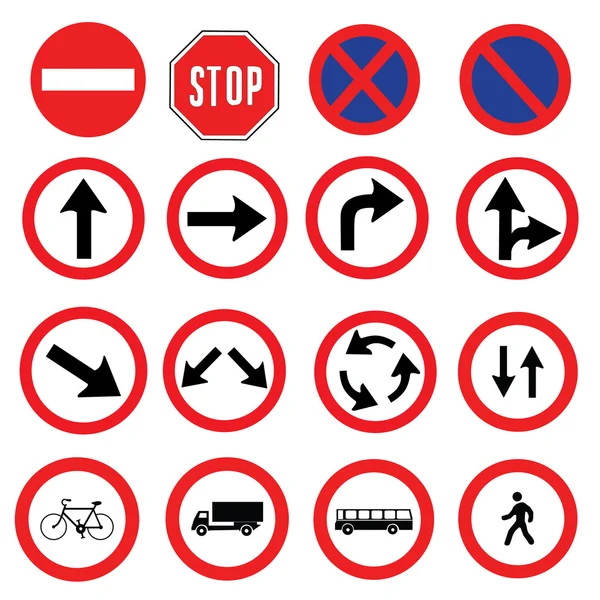 Panneaux routiers, panneaux de signalisation vectoriels sur fond blanc — Image vectorielle