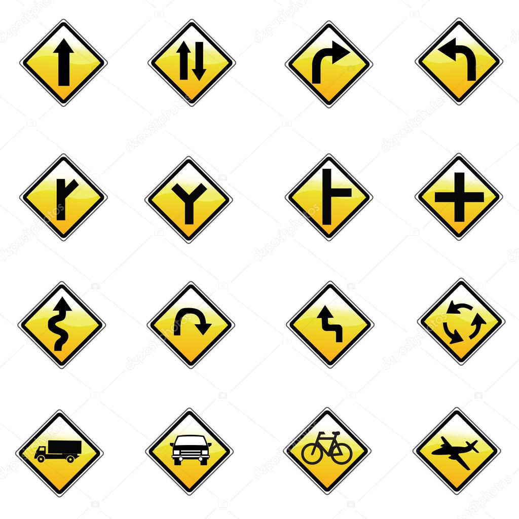 Señales de tráfico amarillo, vector de señales de tráfico conjunto