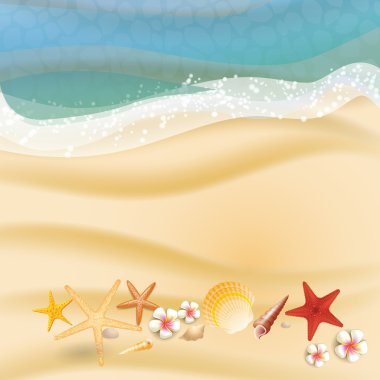 Yaz tatil illüstrasyon - deniz bir plajda kum güneşli deniz manzarası vektör