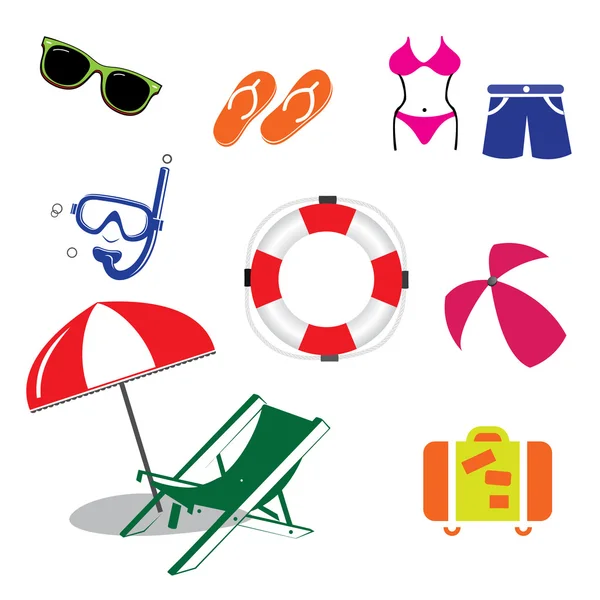 Iconos de verano con vector de fondo blanco — Vector de stock