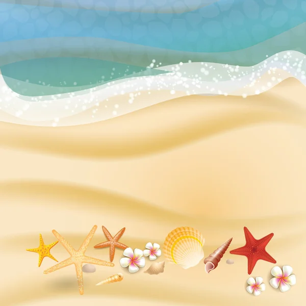 Yaz tatil illüstrasyon - deniz bir plajda kum güneşli deniz manzarası vektör — Stok Vektör