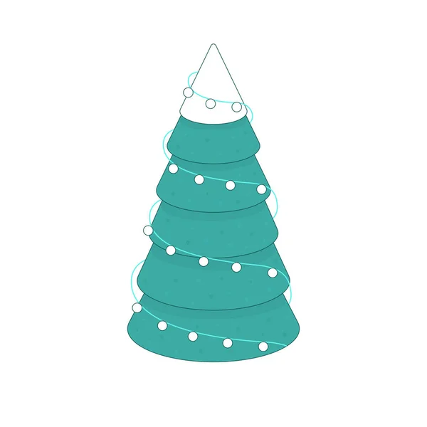 Winter-Weihnachtsbaum mit Lichterkranz isoliert auf weißem Hintergrund. 3D isometrische Vektorabbildung — Stockvektor