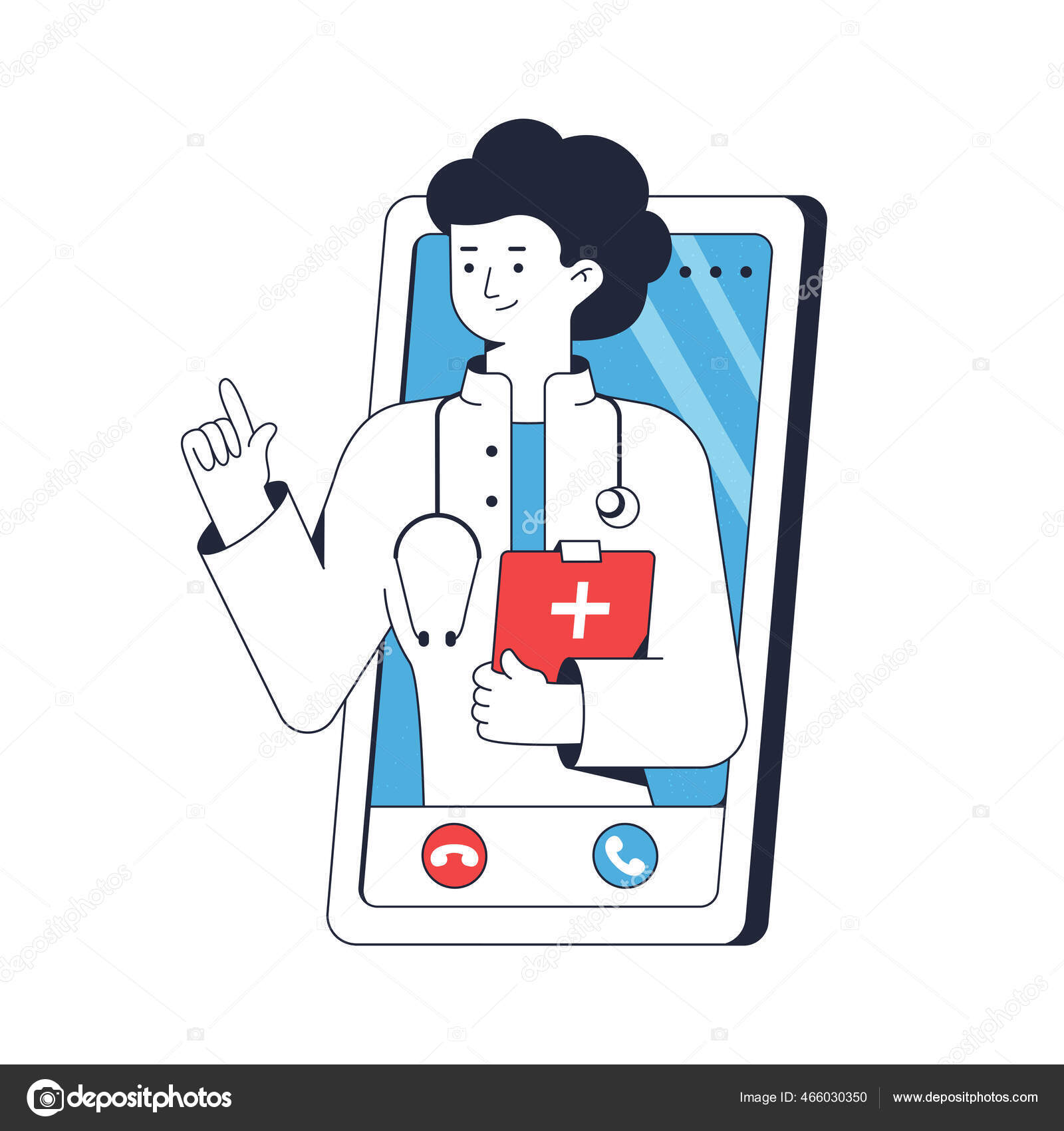 Doctor consults patient by via video link. Telephone consultation. Woman medical worker portrait with pointing gesture. Online clinic concept web banner. Line vector illustration isolated on white Stock Vector Image by ©loresina # Doctor consults patient by via video link. Telephone consultation. Woman medical worker portrait with pointing gesture. Online clinic concept web banner. Line vector illustration isolated on white Stock Vector Image by ©loresina #