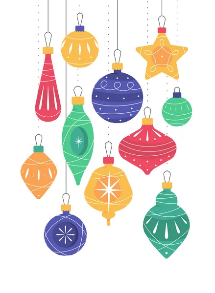 Jouets de Noël dans un style simple. Illustration sur fond blanc pour bannière web pour Noël — Image vectorielle