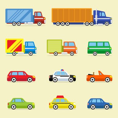 Modern araç vektör düz Icon Set