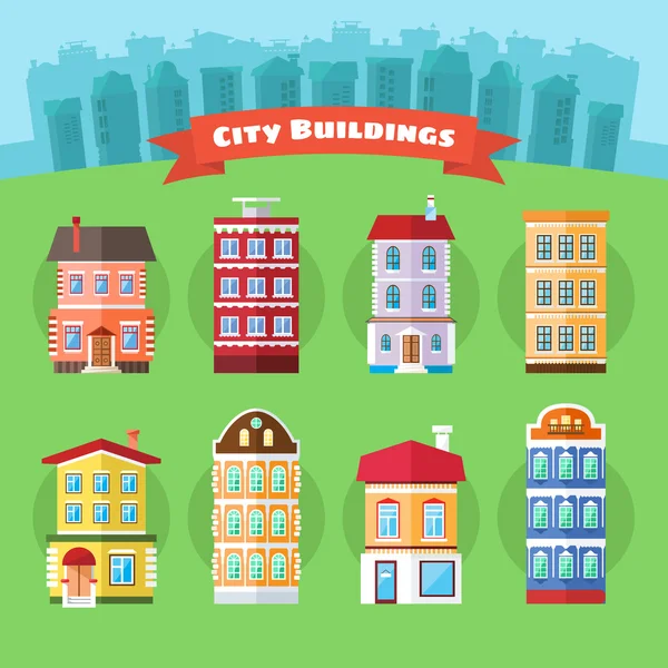 Conjunto de Vector Cidade e Edifícios da Cidade —  Vetores de Stock
