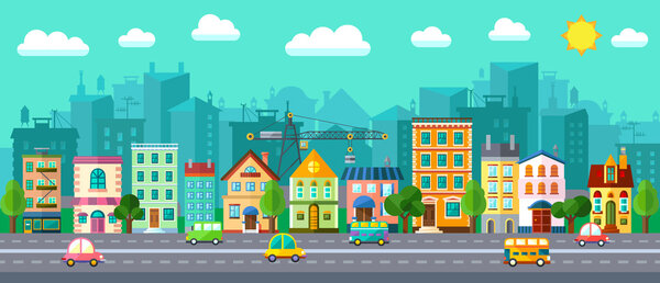 City Street in a Flat Design