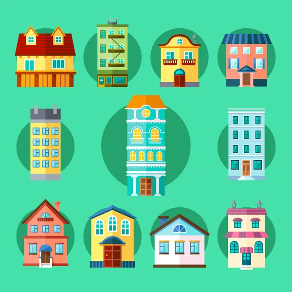 Flat Collection of City and Town Buildings — Stock Vector