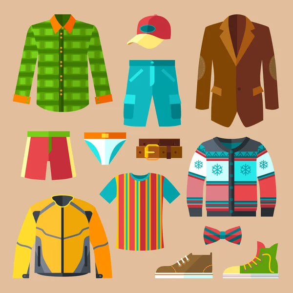 Иконы плоской одежды для мужчин — стоковый вектор