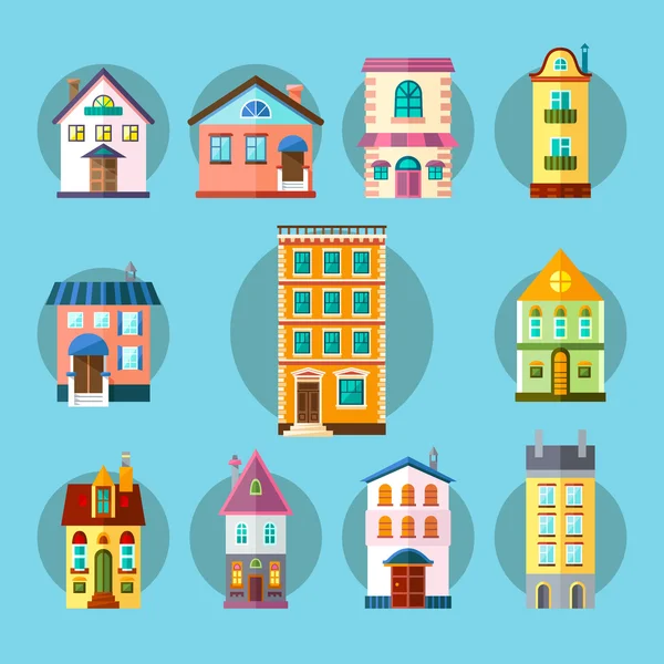 Flat Collection of City and Town Buildings — Stock Vector