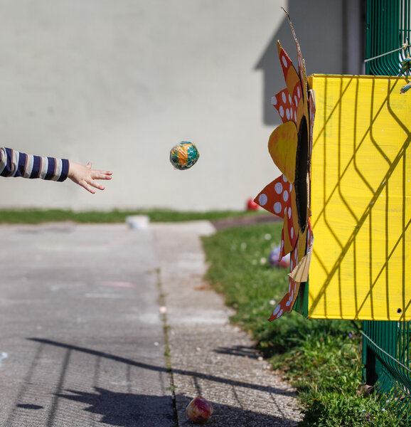 Child playing with homemade in the playground