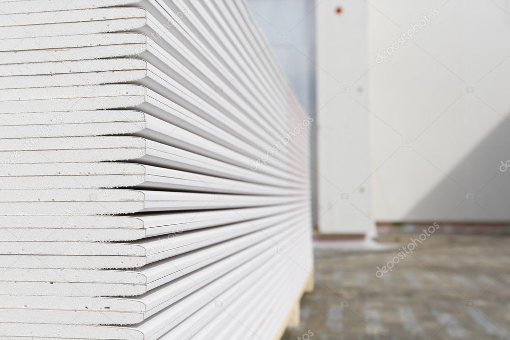 Stack of plasterboard panels