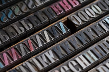 Metal printing press letters clipart