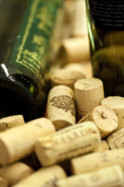 Wine bottles with corks — Stock Photo, Image