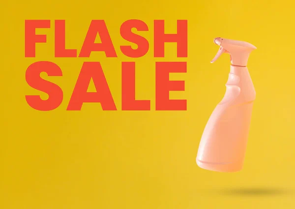 Creative Flash Sale Idea Pink Window Cleaner Yellow Background Advertisement — Stock Photo, Image