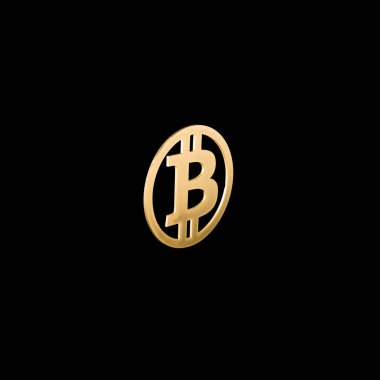 Bitcoin logo simgesi siyah arkaplanda izole edildi. Bitcoin madencilik konsepti ve sanal kripto para birimi sembolü. 3B illüstrasyon İş Arkaplanı Fikri.