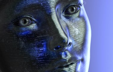 Elektronik kadın ya da kadın cyborg ikili arka plan üzerinde izole