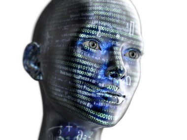 Elektronik kadın ya da kadın cyborg ikili arka plan üzerinde izole