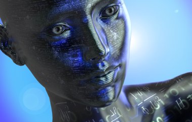 Elektronik kadın ya da kadın cyborg ikili arka plan üzerinde izole