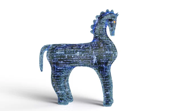 Conceito de segurança cavalo de troia de computador isolado em branco, illus 3D — Fotografia de Stock