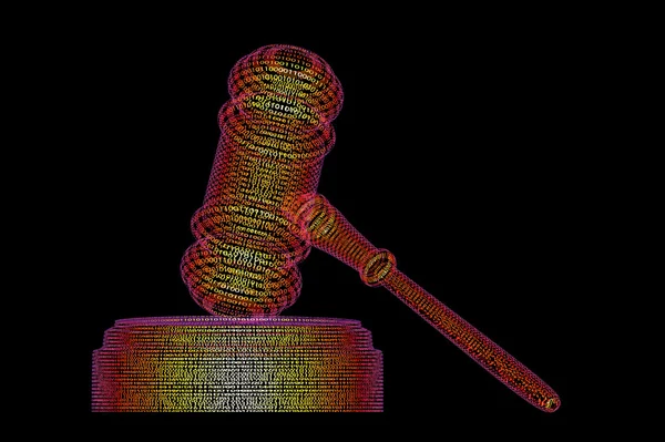 法的コンピューター裁判官の概念をサイバー小槌、3 d イラスト — ストック写真