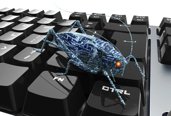 Bug elettronico di concetto di sicurezza digitale sulla tastiera del computer — Foto Stock