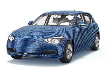 Kendini beyaz izole elektronik bilgisayar araba sürüş