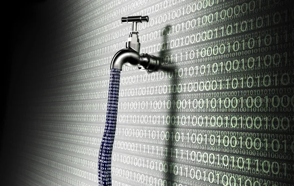 Konzept der undichten Software, Daten mit einem Wasserhahn ragt — Stockfoto