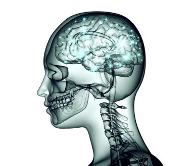 beyin ve elektrik darbeleri ile insan kafası Xray görüntü