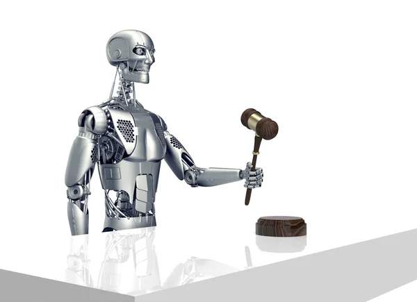 Concepto de juez de computación legal, robot con mazo, ilustración 3D — Foto de Stock