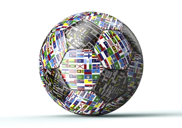 Soccer ball with all flags of the world isolated on white — Stock Photo, Image