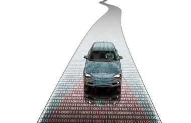 self driveing electronic computer car on road clipart