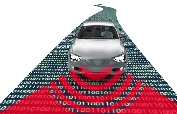 Self driveing electronic computer car on road — Stock Photo, Image