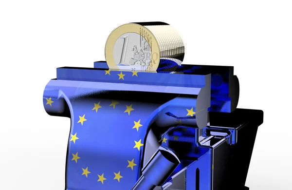 Imadło jest przytrzymanie i ściskając monety euro — Zdjęcie stockowe