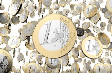 Beyaz arka plan üzerinde izole euro coins sürü