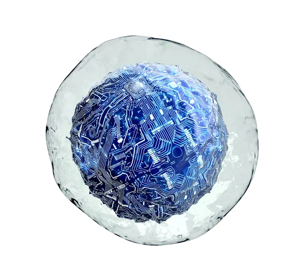 Компьютерная клетка внутри человеческой клетки, изолированная на белом — стоковое фото