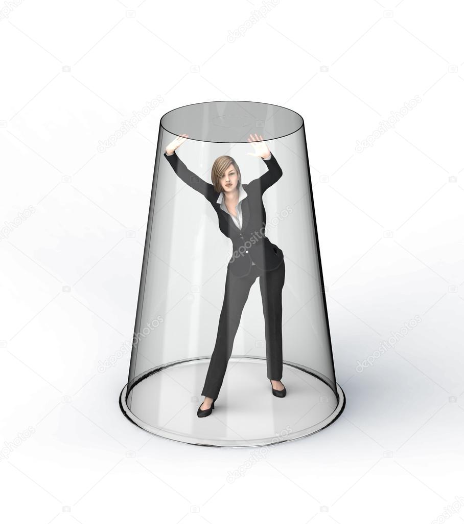 business woman under glass ceiling