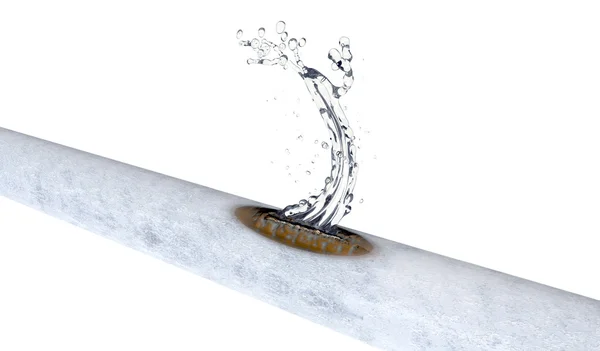 Bursted frozen copper pipe with water leaking out — Stock Photo, Image