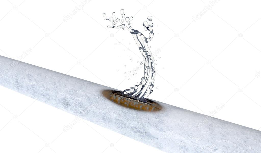 Bursted frozen copper pipe with water leaking out — Stock Photo © the