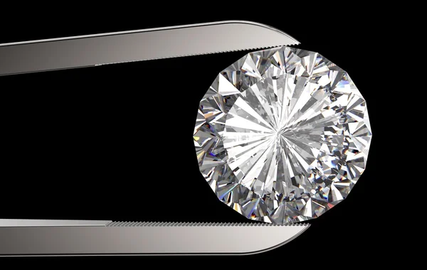 Diamond in tweezers isolated on black — Stock Photo, Image