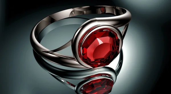 Zilveren ring met rode Ruby steen — Stockfoto