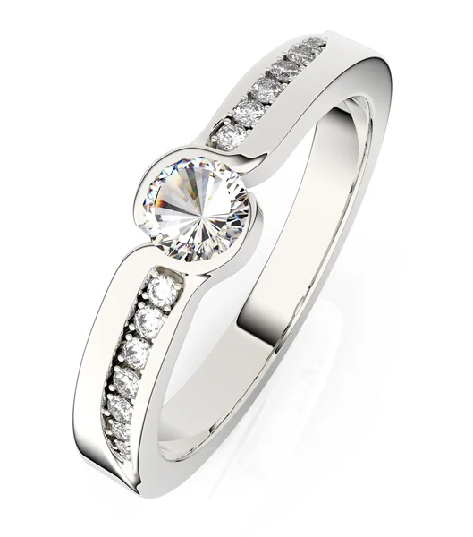 Anello in argento con diamante isolato su bianco — Foto Stock