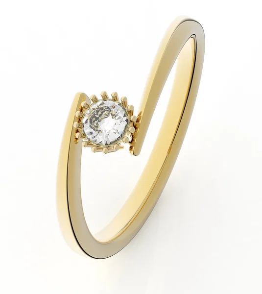 Anel dourado com diamante isolado no branco — Fotografia de Stock