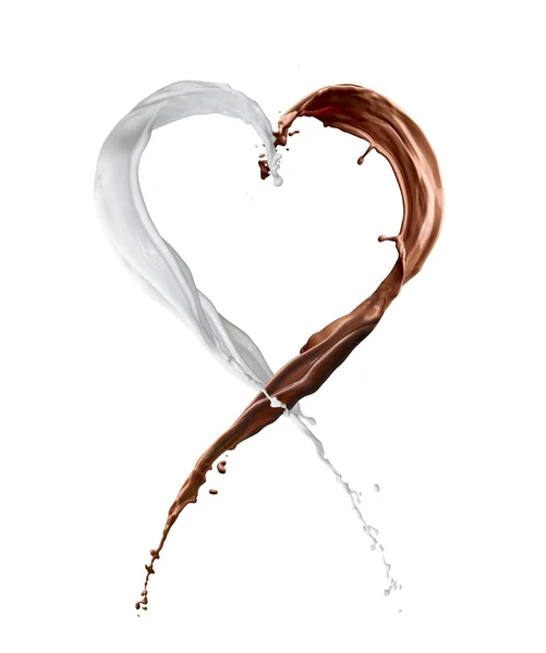 チョコレートとミルクのハート スプラッシュ — ストック写真