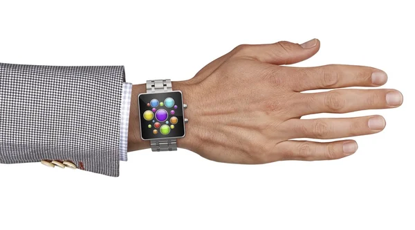 Hand met smart watch en scherm van de aanraking — Stockfoto