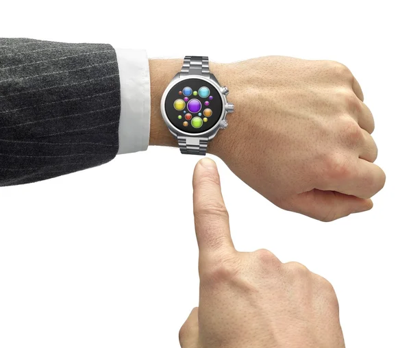 Рука с умными часами и сенсорным экраном Стоковое Изображение